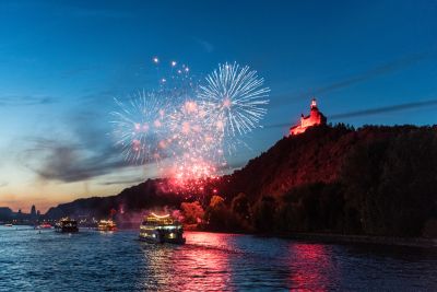 erleuchtete Marksburg zu Rhein in Flammen Spam bis Koblenz
© Romantischer Rhein Tourismus GmbH | Dominik Ketz